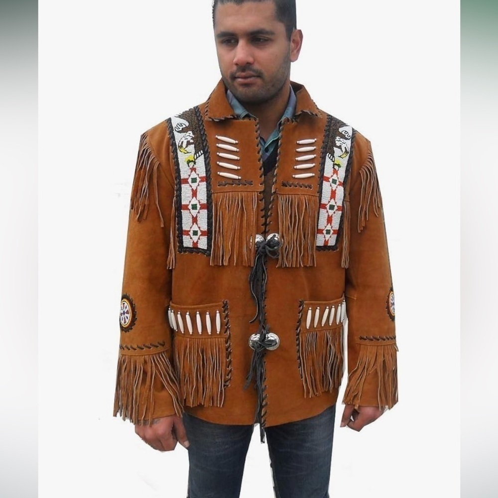 Native American Tribal Indian Boone Eagle Western Cowboy Suede Leather Jacket M
